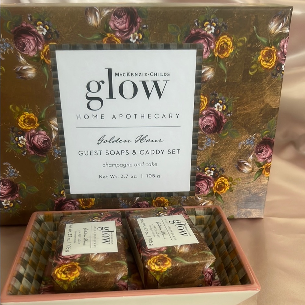 MacKenzie-Childs Golden Flour Guest Soaps Set with Floral Design
